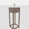 Dark Brown Wooden Flower Stand With Carved Drawer And Gold Handle