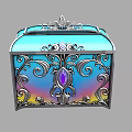 Ornate Decorative Storage Box With Silver Filigree Blue Iridescent Surface And Purple Gemstone