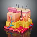 Anatomical Model of Skin Structure Showing Layers Hair Follicle and Blood Vessels