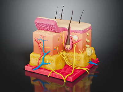 Anatomical Model of Skin Structure Showing Layers Hair Follicle and Blood Vessels 3d model