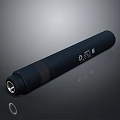 Black Cylindrical Tactical Weapon Component With Surface Markings On Dark Background 3d model