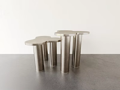 Sleek Modern Coffee Tables With Metallic Cylindrical Legs And Round Smooth Tops 3d model