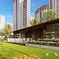 Modern Residential Landscape With Colorful Paved Areas Lush Green Lawns And Recreational Spaces