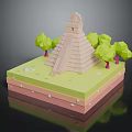 Cartoon Pyramid Scene Featuring Green Trees And Layered Platform Base 3d model