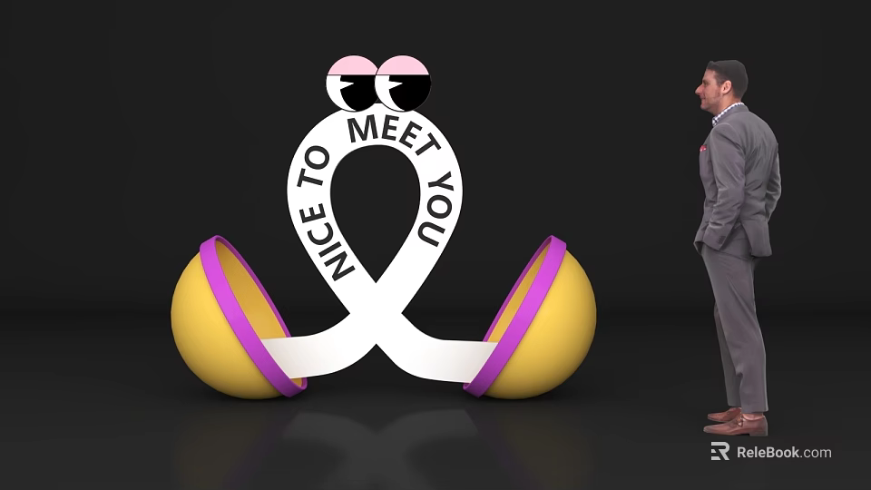 Photo Check-in Spot With Yellow Spheres White Ribbon Nice To Meet You Text Eye Graphics 3d model 