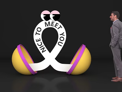 Photo Check-in Spot With Yellow Spheres White Ribbon Nice To Meet You Text Eye Graphics 3d model