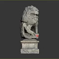 Stone Lion Sculpture Intricate Traditional Carving With Detailed Mane And Red Ball Pedestal