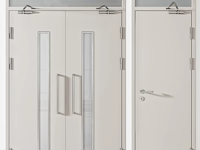 Modern Double And Single Doors With Glass Panels And Metal Handles 3d model