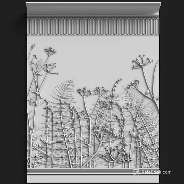 Decorative Component Featuring Intricate Plant Carving Fern And Leaf Patterns 3d model 