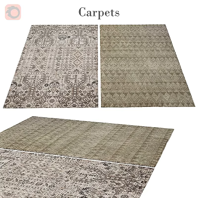 Neutral Toned Square Rug With Intricate Geometric And Classic Floral Patterns For Home Decor 3d model