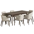 Stylish Modern Dining Table Set with Beige Fabric Chairs and Dark Wood Finish