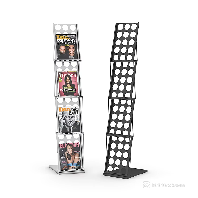 Modern Polka Dot Bookcase With Multiple Shelves Holding Magazines Featuring People On Covers 3d model