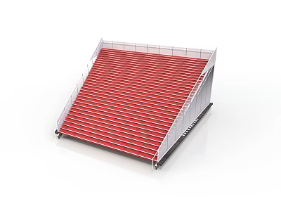 Stadium Grandstand With Red Stepped Seats And White Frame Structure 3d model