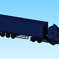Blue Container Truck With Large Cargo Container And Multiple Wheels On Light Blue Background