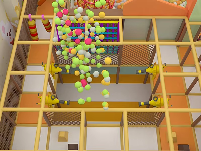 Indoor Playground Equipment With Colorful Balls Yellow Frames And Safety Nets 3d model