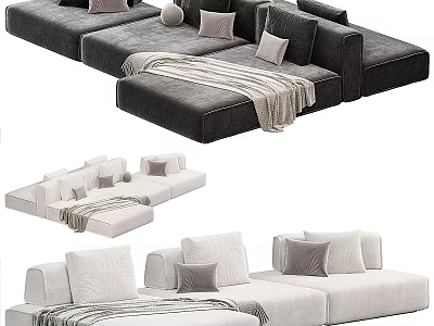 Modern Modular Sectional Sofa in Dark and Light Gray with Pillows and Throw Blankets 3d model