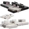 Modern Modular Sectional Sofa in Dark and Light Gray with Pillows and Throw Blankets
