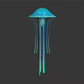 3D Model of Blue Jellyfish With Umbrella Shaped Body And Long Tentacles On Dark Background