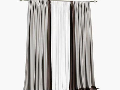 Gray Fabric Curtains with Sheer Layer Modern Design Light Filtering for Home Windows 3d model