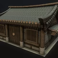 Traditional Asian Architecture With Gray Tile Roof Wooden Doors And Lattice Windows