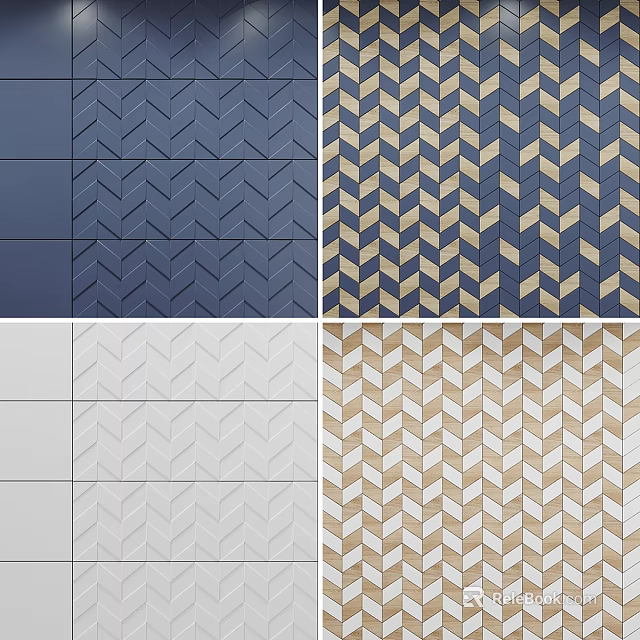 Background Wall Designs With Geometric Tile Patterns In Various Colors 3d model 