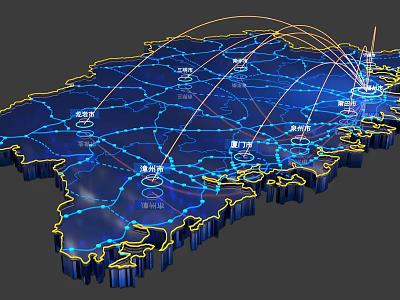 3D Map Shaped Wall Decor With Blue Yellow Lines And City Network Pattern 3d model