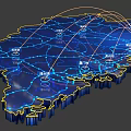 3D Map Shaped Wall Decor With Blue Yellow Lines And City Network Pattern 3d model