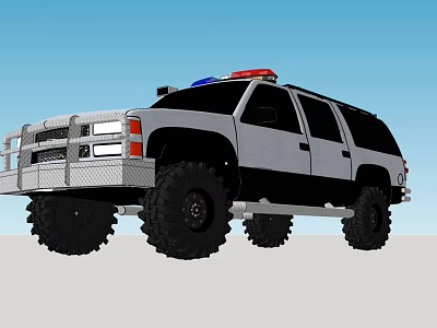 White and Black Police SUV With Red Blue Emergency Lights And Large Off Road Tires 3d model