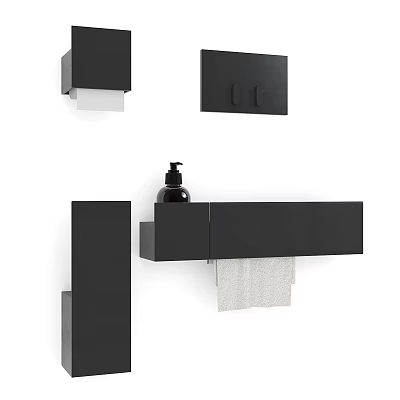 Modern Black Wall Mounted Bathroom Accessories With Soap Dispenser Towel Rack And Tissue Holder 3d model