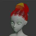 Braided Bun Hairstyle On 3D White Model With Facial Organs And Hair Details