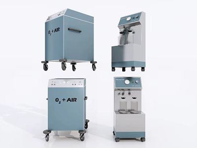 Portable Medical Devices with Wheels Control Panels and O2+AIR Labels 3d model