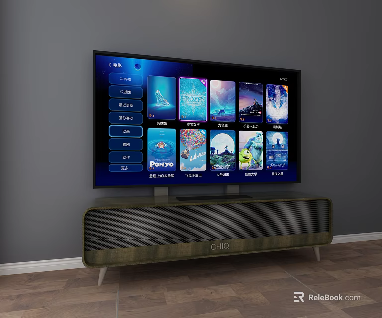 Smart TV With Streaming Apps And Content On Modern Living Room TV Stand 3d model 