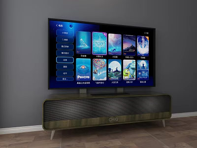 Smart TV With Streaming Apps And Content On Modern Living Room TV Stand 3d model