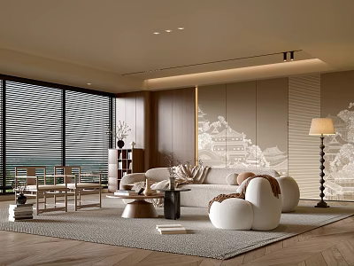 Modern Style Living Room Antique Living Room Sofa Coffee Table Combination Leisure Sofa Chair Jewelry Background Wall 3d model