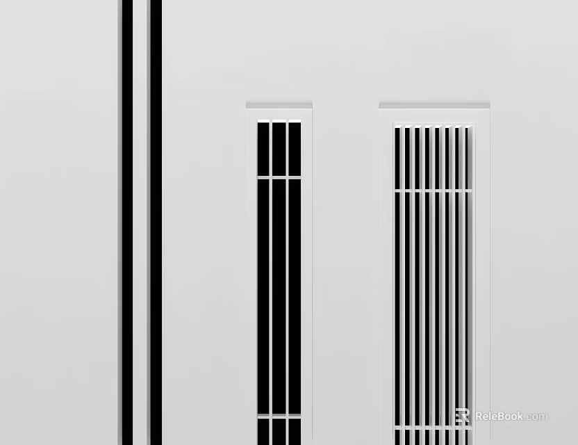 Two Modern Air Conditioner Vents With Vertical Grille Designs On White Interior Wall 3d model 