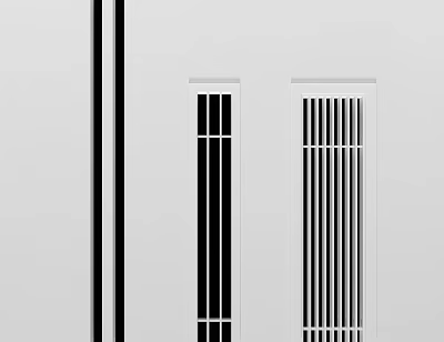 Two Modern Air Conditioner Vents With Vertical Grille Designs On White Interior Wall 3d model