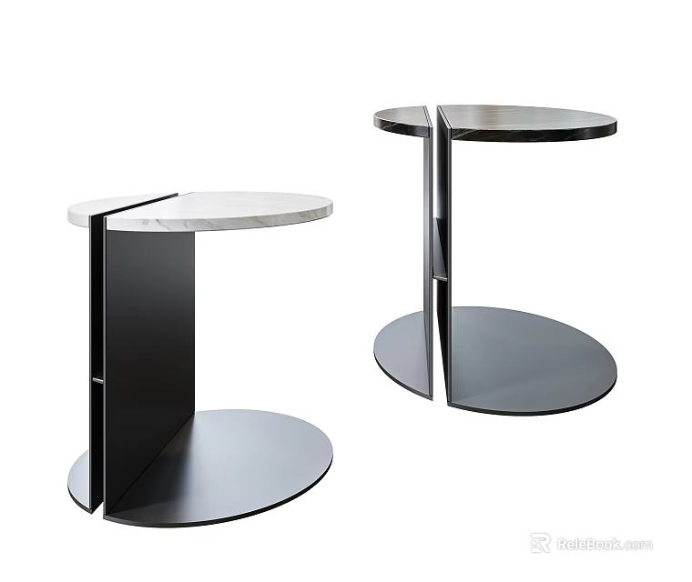 Modern Geometric Side Table Pair With Round White And Black Tops 3d model