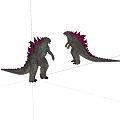 Gray Godzilla Figures With Pink Spiked Backs Long Tails Standing Pose 3d model