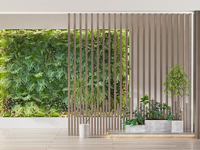 Bonsai Potted Plants Display With Green Foliage And Wooden Screen In Modern Setting 3d model