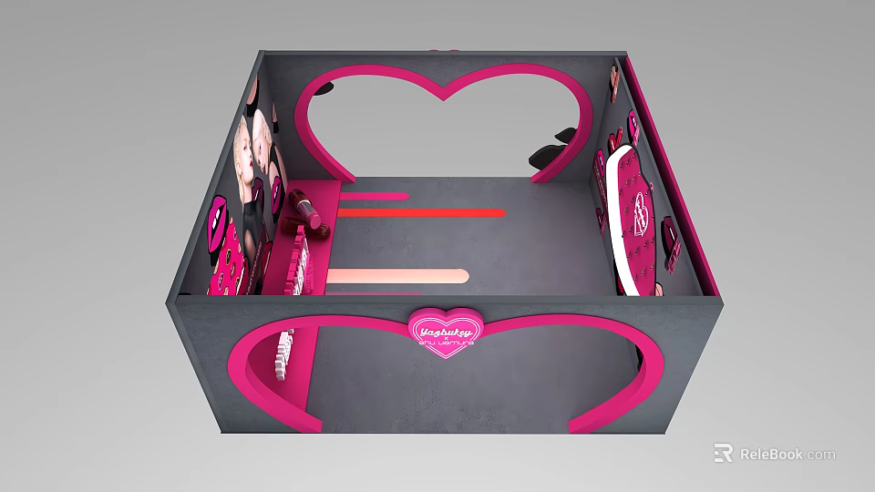 Barbie Themed Heart Shaped Photo Check In Spot With Pink And Gray Decor 3d model 