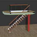 Modern Staircase With Wooden Handrail Glass Balustrade And Red Support Column
