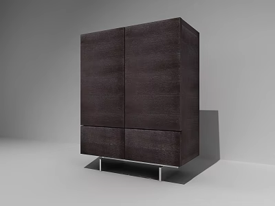 Modern Dark Wood Storage Cabinet With Double Doors Drawers On Metal Legs 3d model