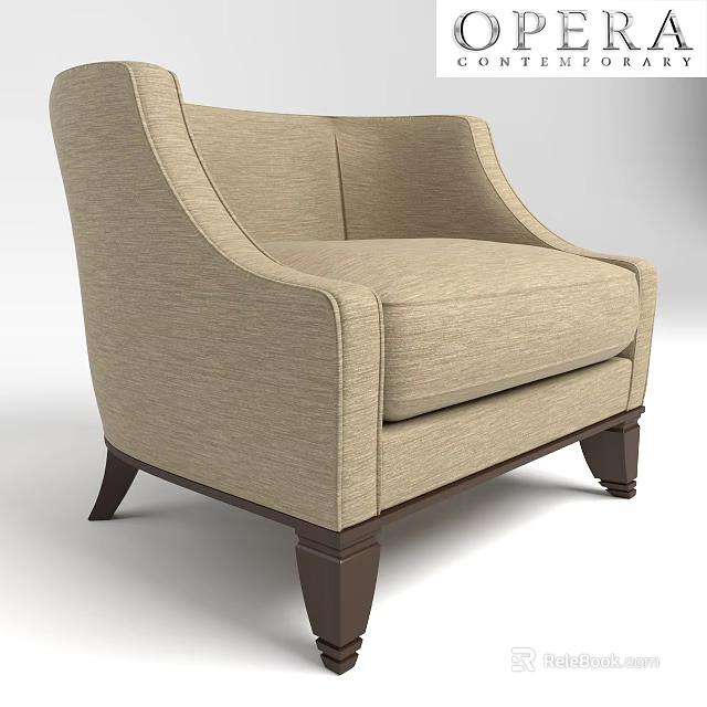Modern Beige Fabric Single Sofa With Comfortable Armrests And Sturdy Wooden Legs 3d model 