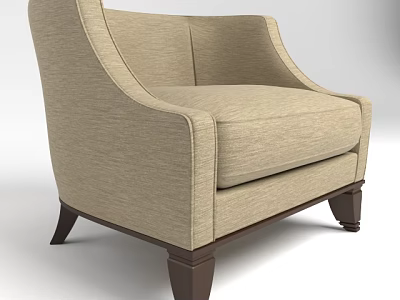 Modern Beige Fabric Single Sofa With Comfortable Armrests And Sturdy Wooden Legs 3d model