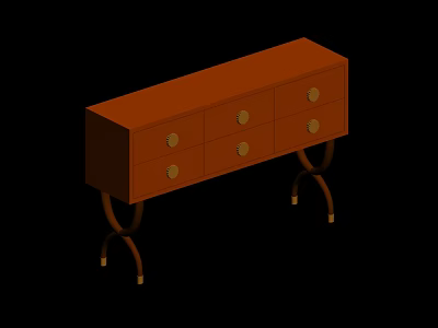 Brown TV Stand With Functional Drawers And Stylish Curved Legs Design 3d model