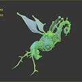 Blue Green Mythical Creature 3D Model With Glowing Wings Horns And Scorpion Tail