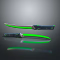 3D Rendered Tactical Knife With Green Glowing Blade And Black Handle Design