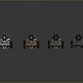 Various Colored Military Towed Artillery Weapons With Wheels And Metal Barrels