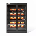 Haier Double Door Display Refrigerator With Multiple Shelves And Roasted Chickens