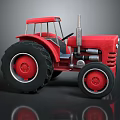 Red Tractor With Open Cab Large Black Wheels And Reflective Surface 3d model
